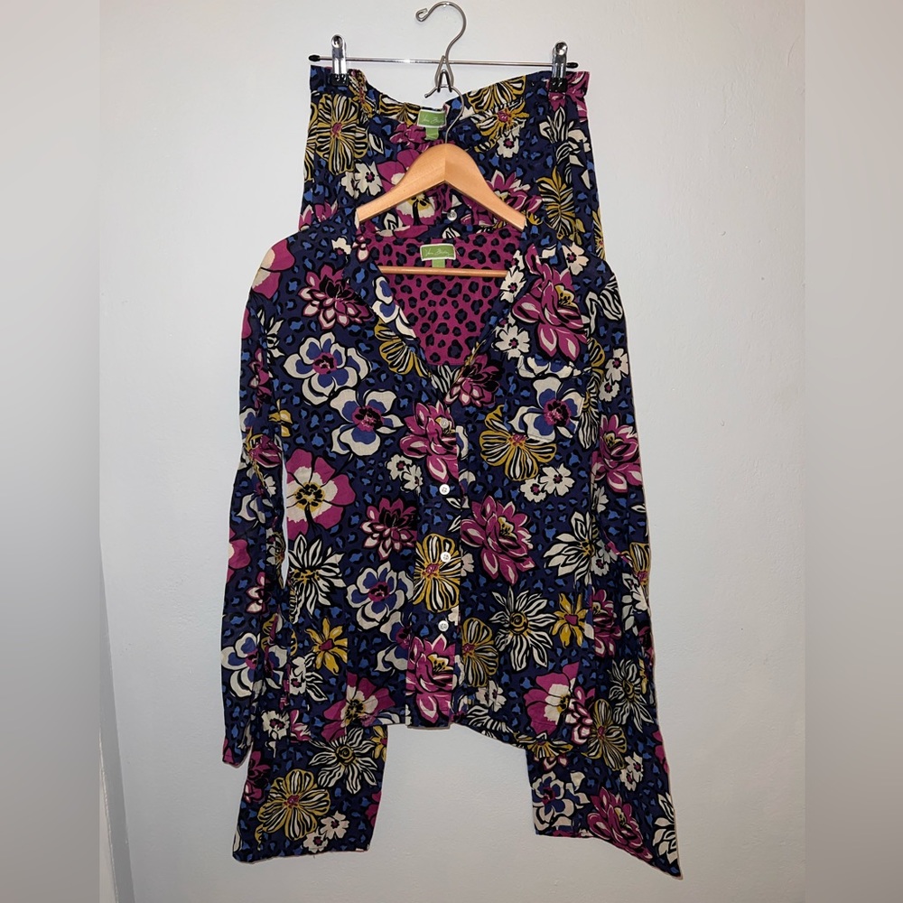 Vera Bradley 100% cotton pajama set, African Violet pattern, size large